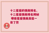 十二星座的情商排名、十二星座情商排名揭秘 哪些星座情商高低一目了然