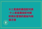 十二星座的最佳配对表-十二星座最佳配对解析揭示爱情的奥秘与和谐之道