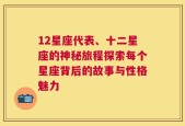 12星座代表、十二星座的神秘旅程探索每个星座背后的故事与性格魅力